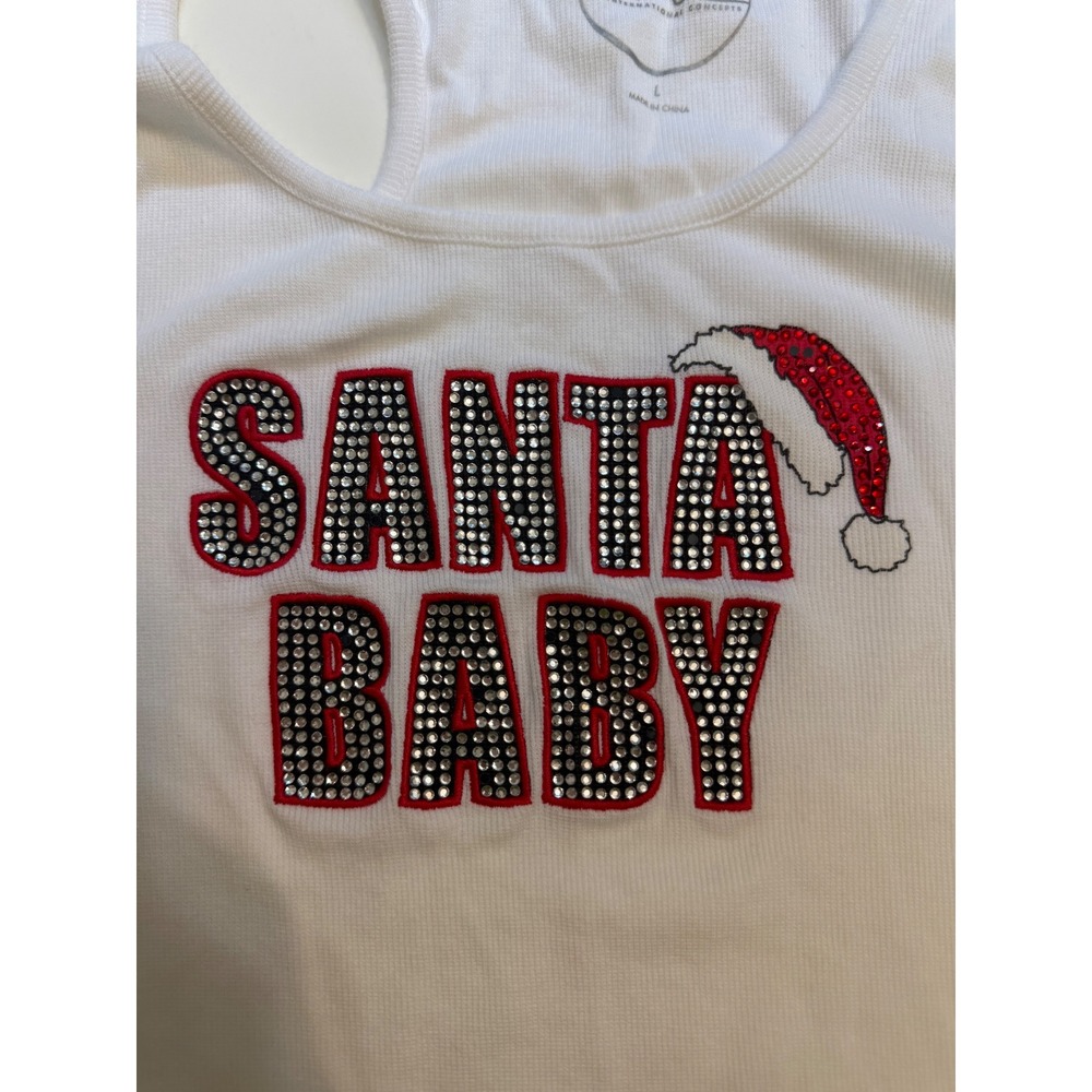 Santa Baby Rhinestone Ribbed Tank Top White Large - Picture 5 of 8